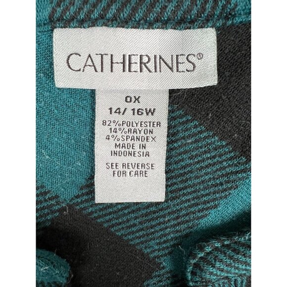 Catherines Women's Top Blouse 0X 14/16W Teal Black 3/4 Roll Tab Pullover - Picture 7 of 10
